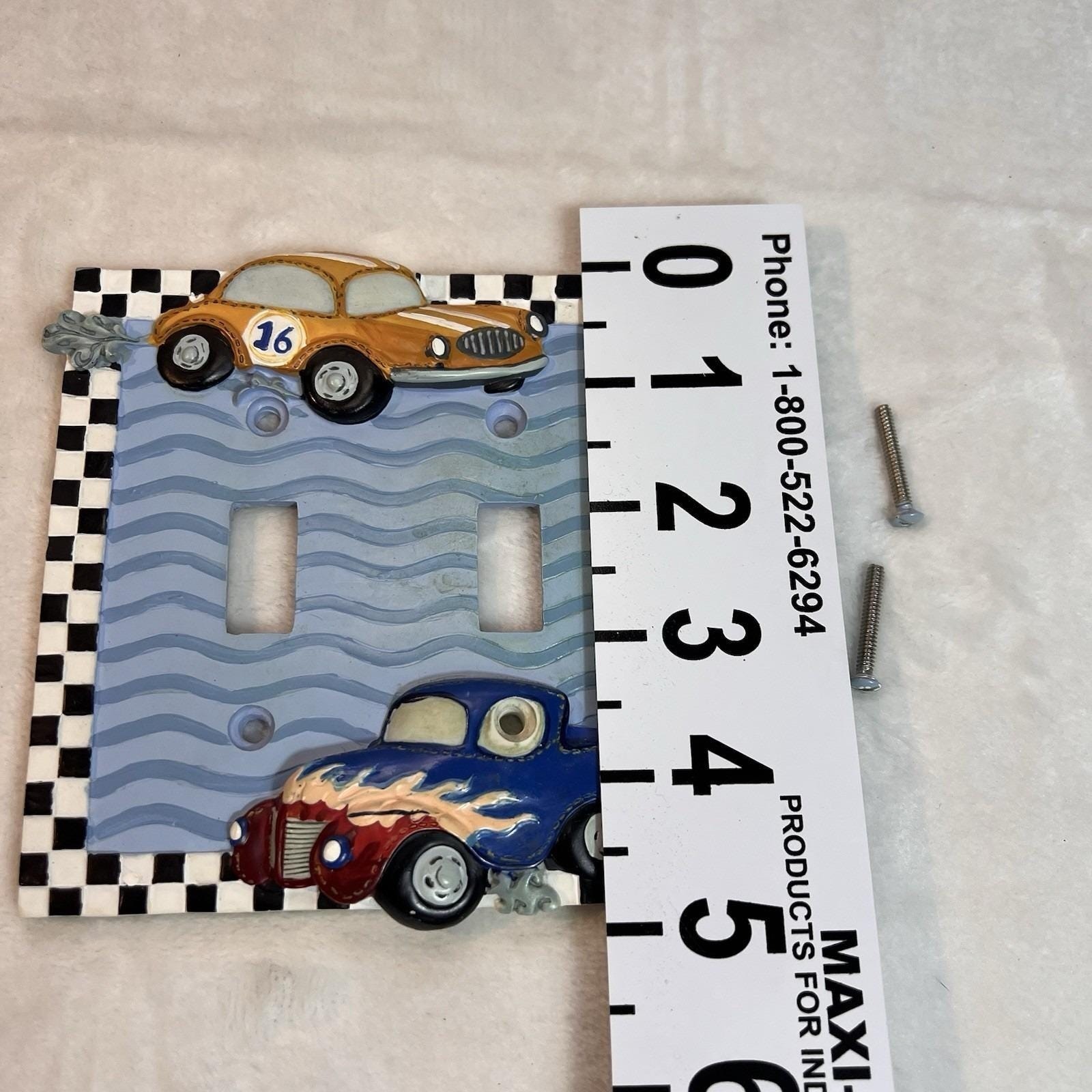 Borders Unlimited Light Switch Boy’s Room Double Wall Plate Race Cars Kids Truck