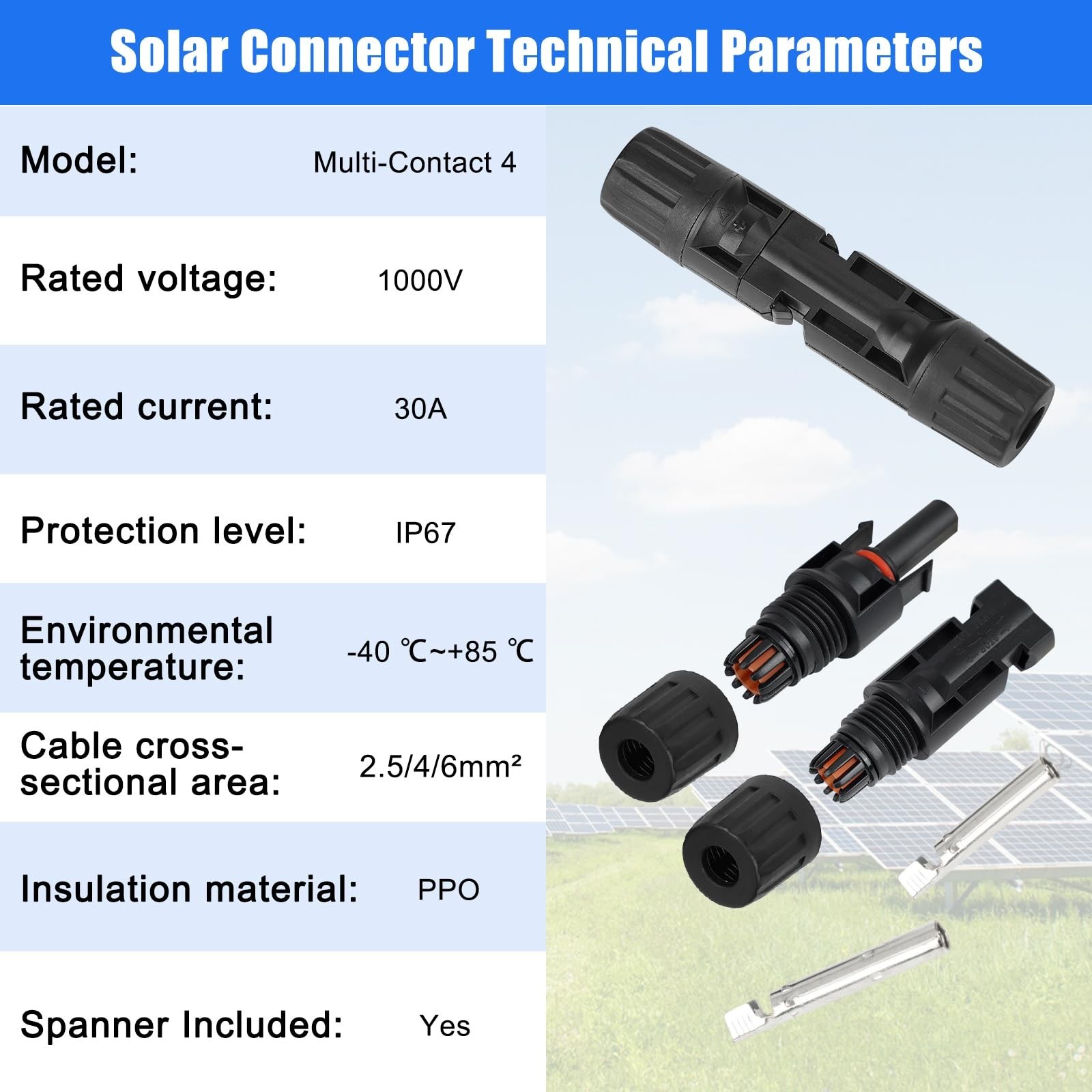 MC4 Solar Panel Connectors, 6 Pairs Male/Female Solar Panel Cable Connectors,…