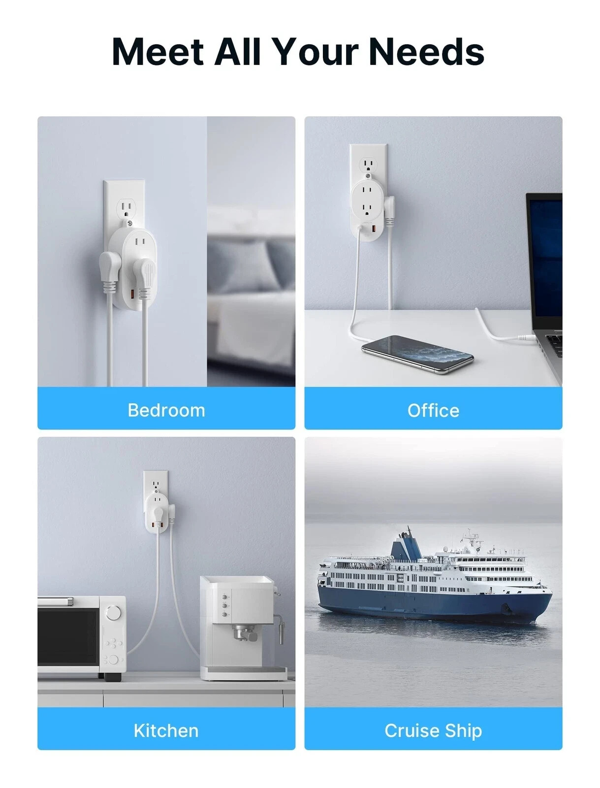 Multi Plug Outlet Extender with USB PORTS
