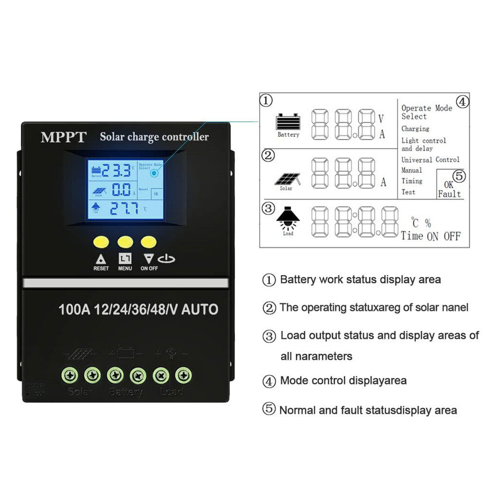 4000W 100A MPPT Solar Charge Controller USB 12V 24V 36V 48V PV Battery Regulator