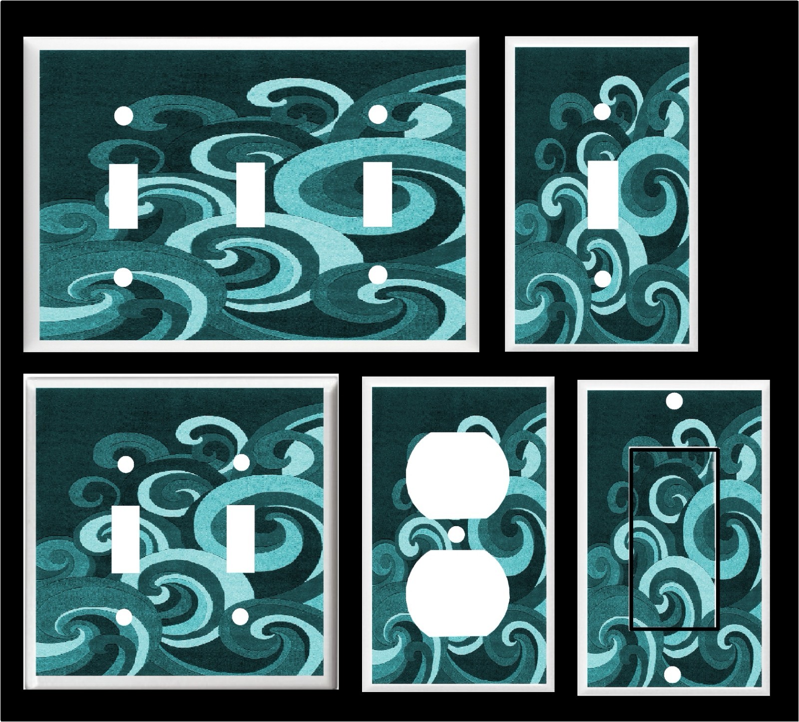 SWIRL WAVE WAVY Blue Green Shades Light Switch Cover Plate Modern Home Decor
