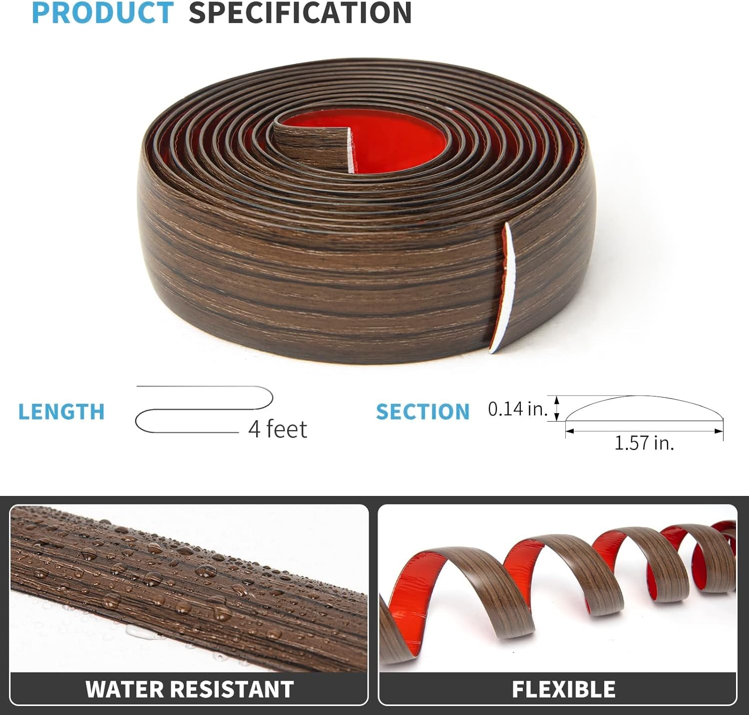 Durable 4FT Self-Adhesive Floor Transition Strip for Carpet and Tiles – Brown