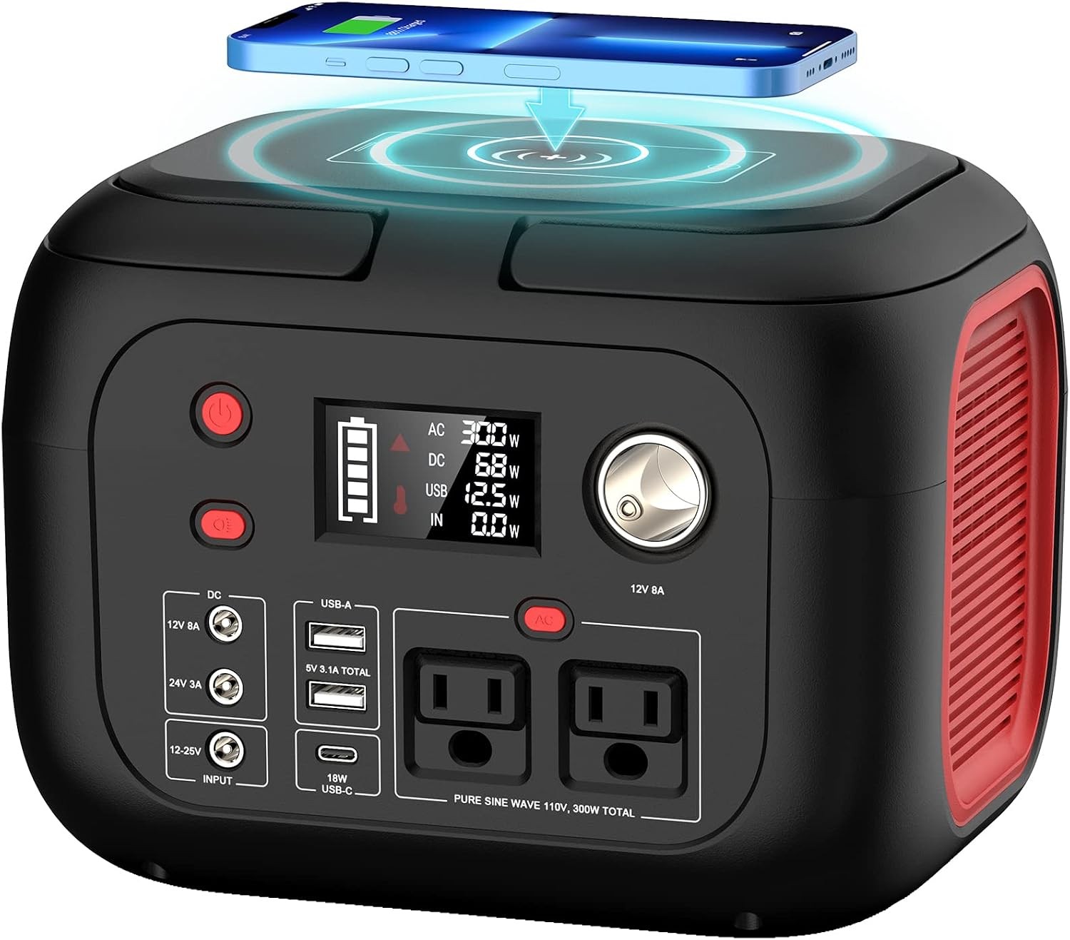 300W Portable Power Station 228Wh Solar Generator 110V Pure Sine Wave AC Outlet