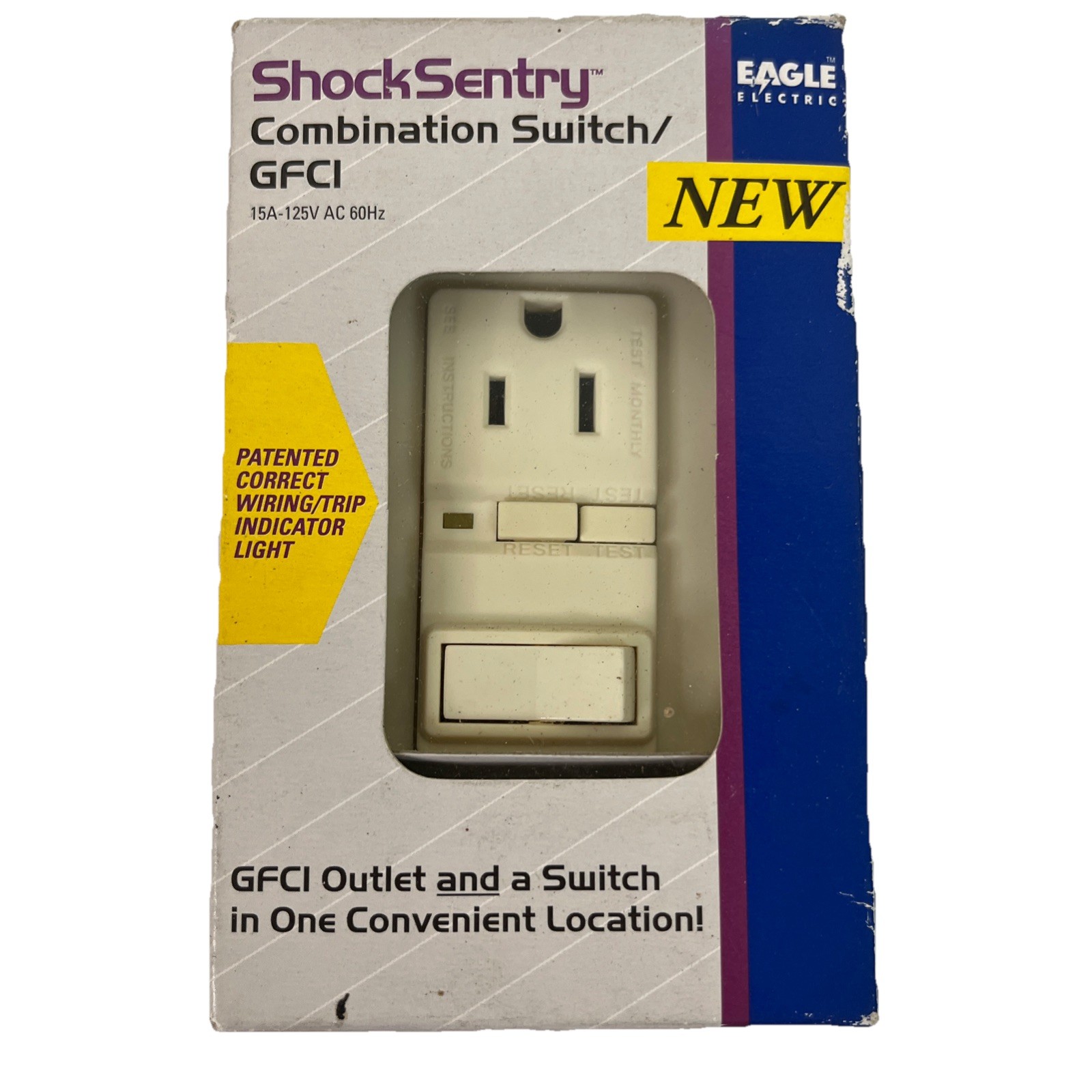 Shock Sentry Combination Switch GFCI Outlet 15A-125V 60Hz Eagle Electric