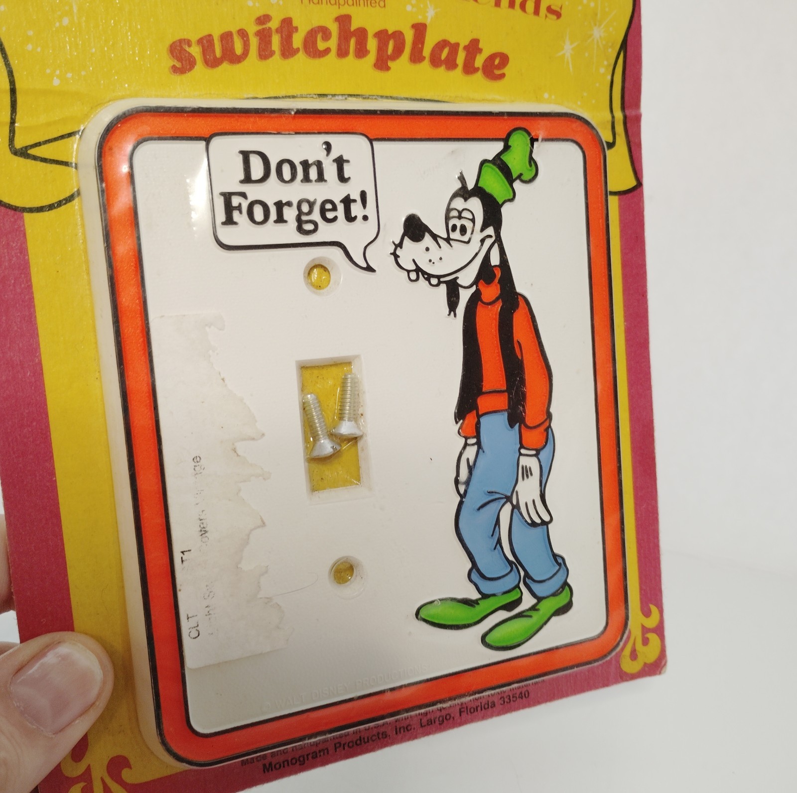 New Old Stock Vintage Disney Goofy Light Switch Plate Cover 70s Don’t Forget