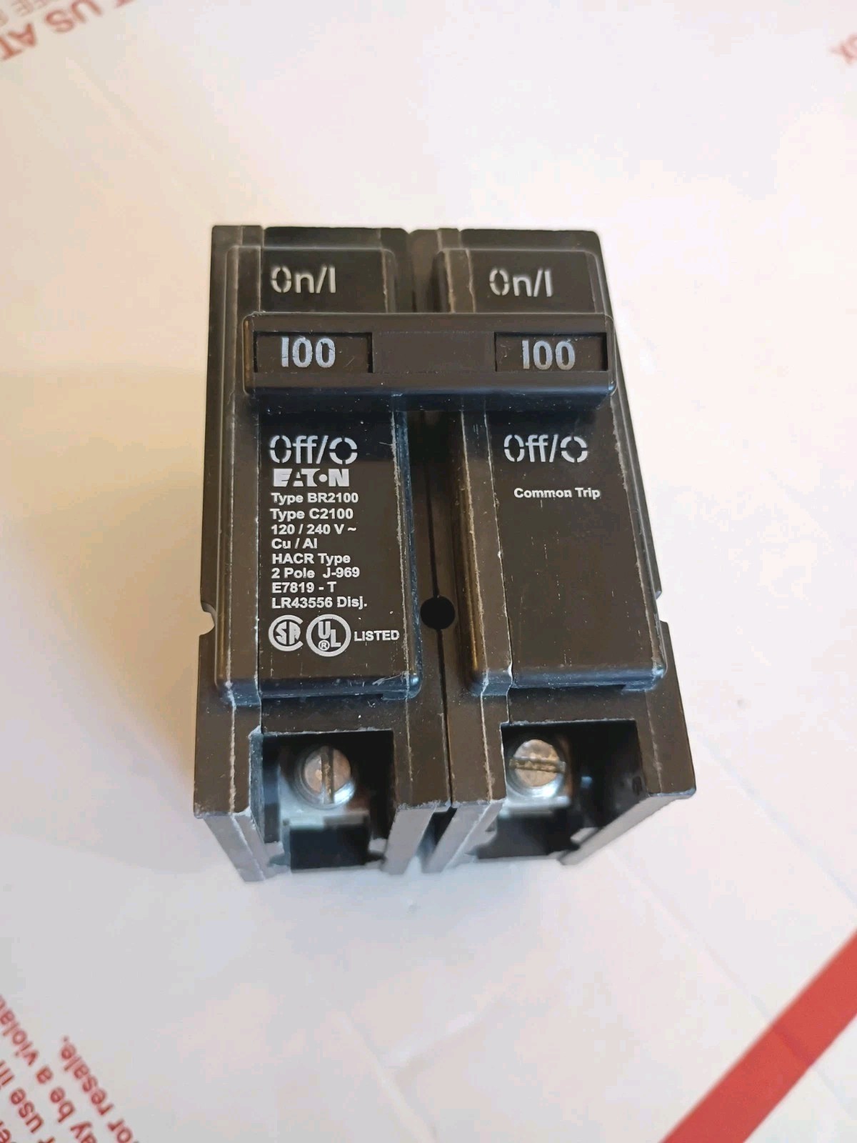 Eaton Cutler Hammer BR2100 Plug-In Circuit Breaker, 2Pole 100 Amp, 120/240V