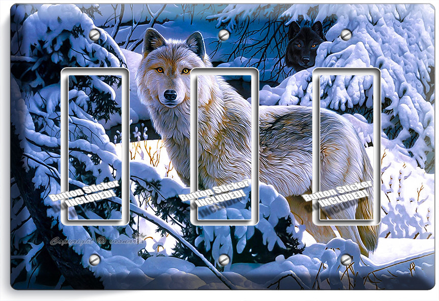 WILD GRAY WOLF WINTER FOREST 3 GFI SWITCH OUTLET WALL PLATE COVER ROOM ART DECOR