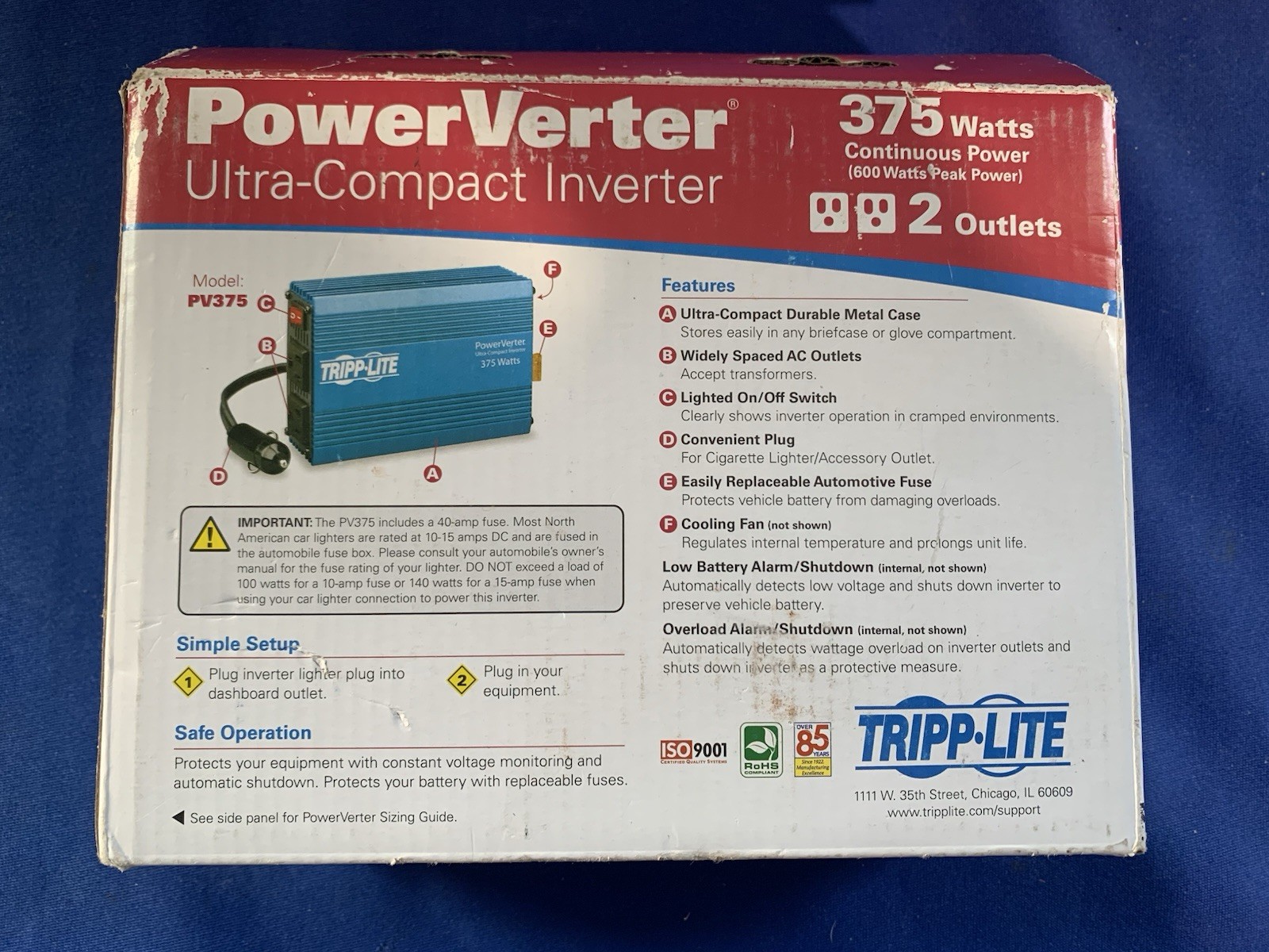 7 Tripp Lite PowerVerter 375W Inverter 12V DC Input/120V AC Output 2 Outlets Lot