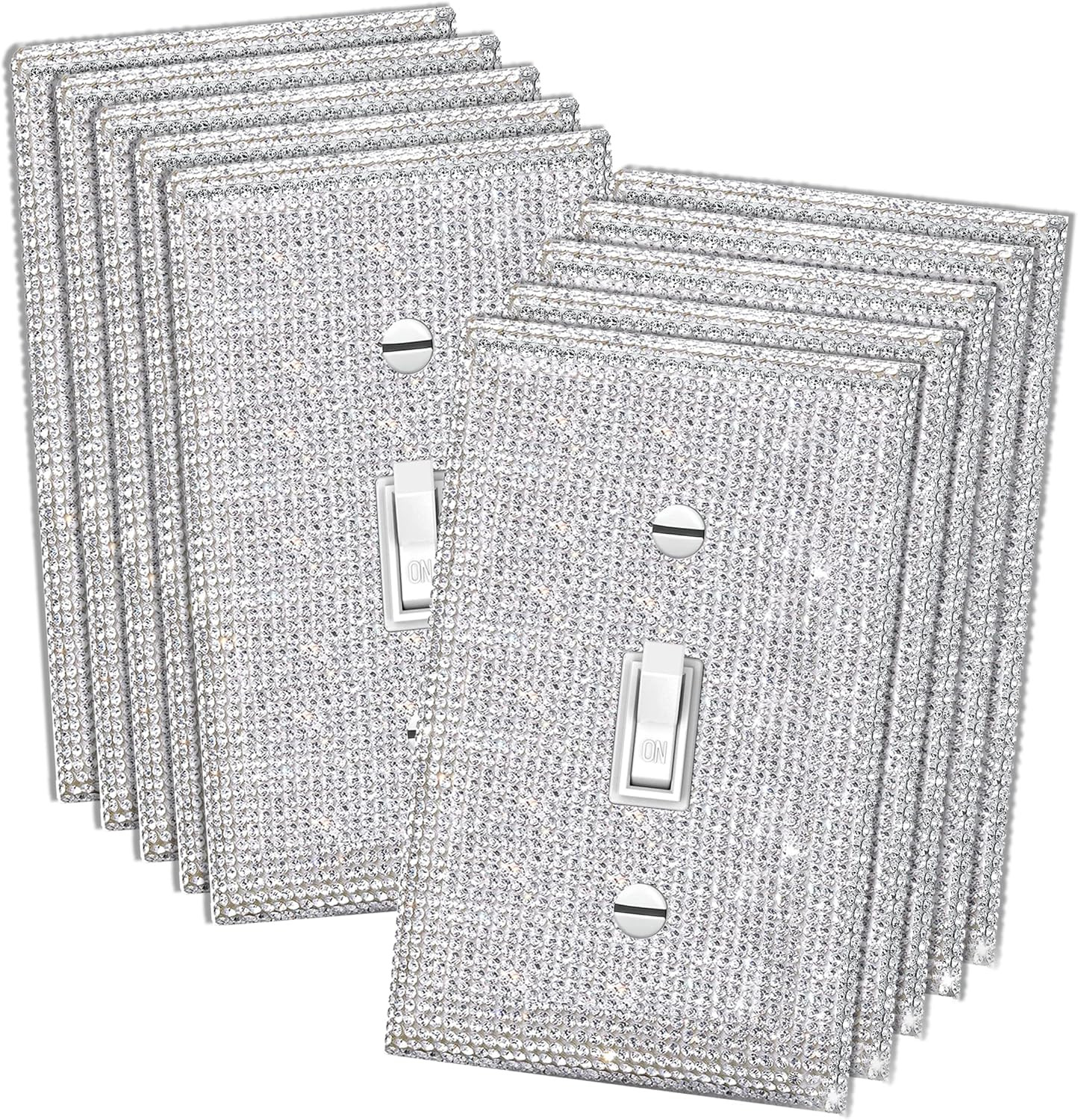 10 Pcs Silver Shiny Silver Rhinestones Wall Plate 1 Gang Toggle Light Switch Cov