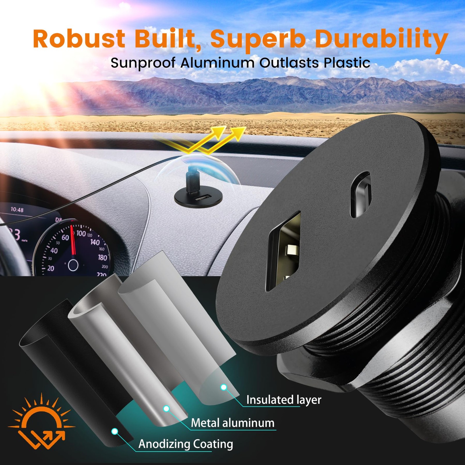CamperXlite RV 12V USB Outlet Alumium Charger, 1.46″ * * 1.14″, 1Pcs