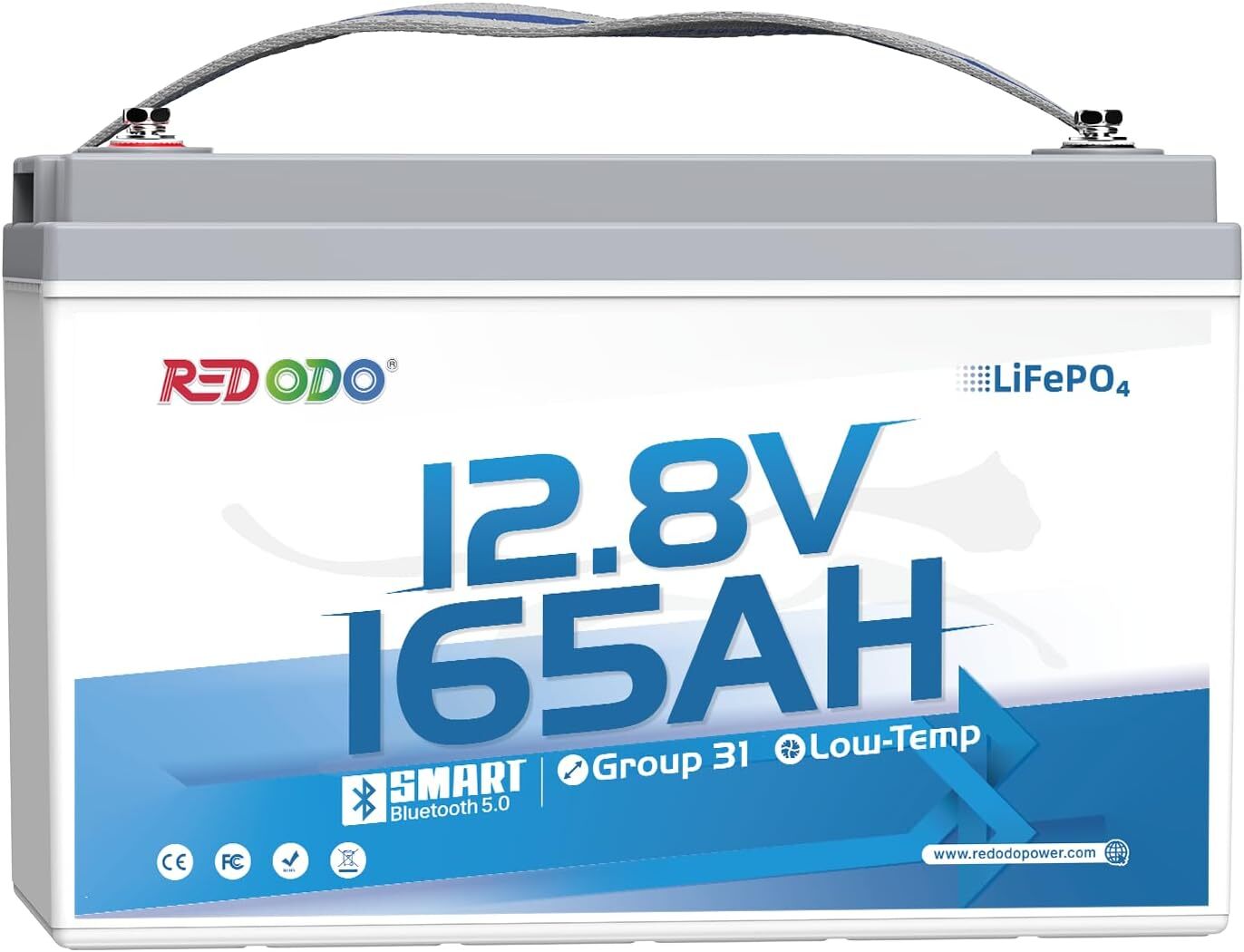 Redodo 12V 165Ah LiFePO4 Battery with Bluetooth 165A Group 31 Lithium Battery