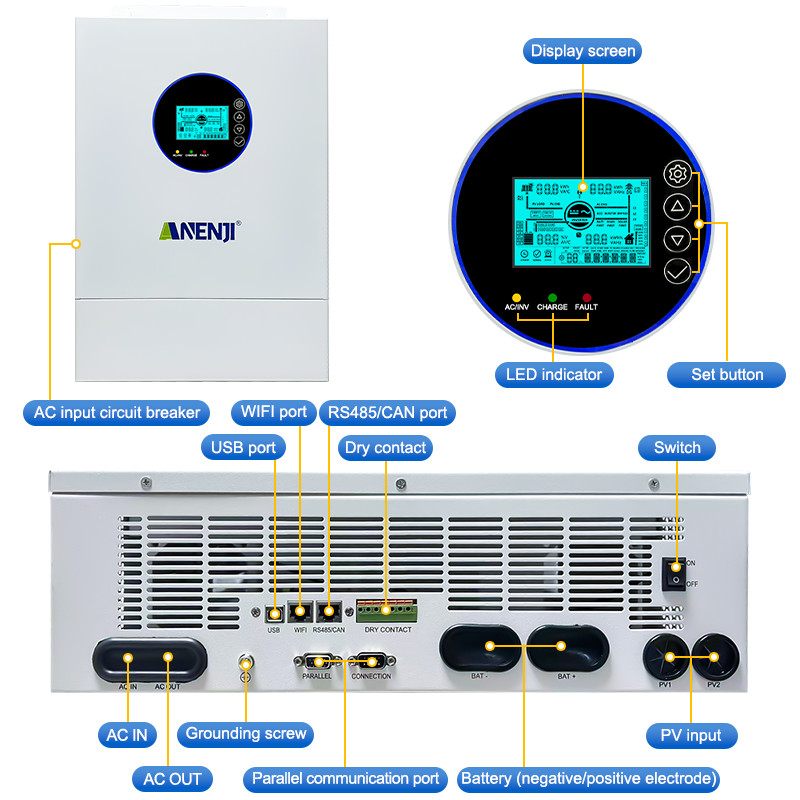 NEW 12KW 48V Hybrid Solar Inverter Split Phase 120V/240V Dual MPPT 200A Parallel