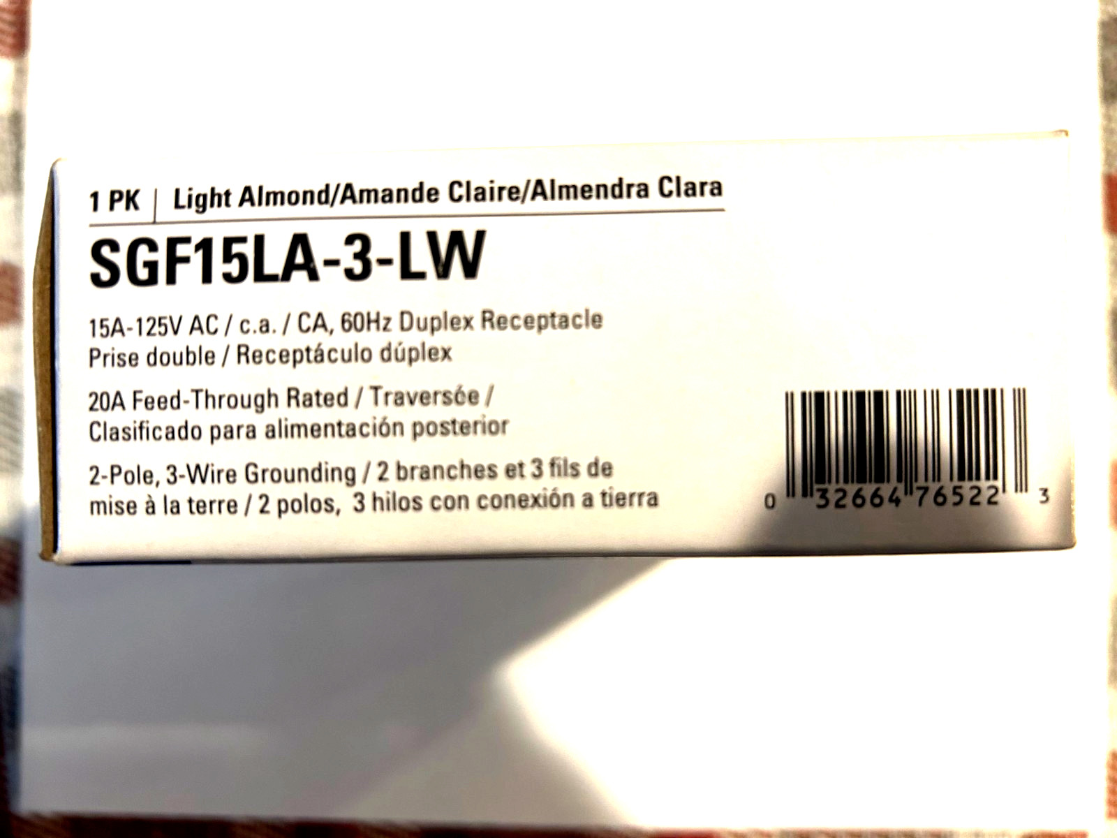 NEW 3 pack of Eaton 125V 15A GFCI Receptacles (SGF15LA-3-LW) Color Light Almond