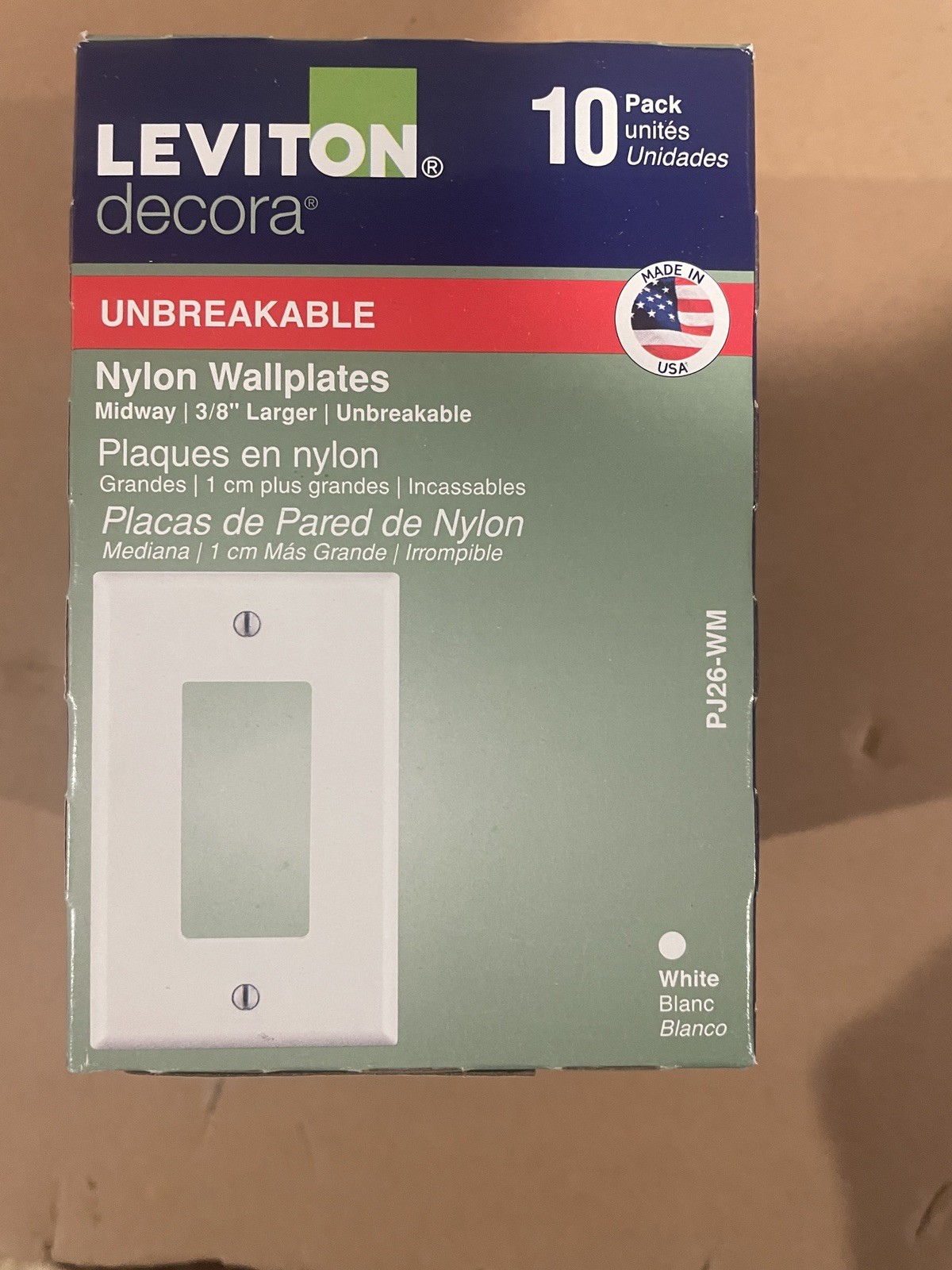 (2) Leviton 1-Gang 1-Decora Midway Nylon Wallplate 10 Pack, PJ26-WM, White