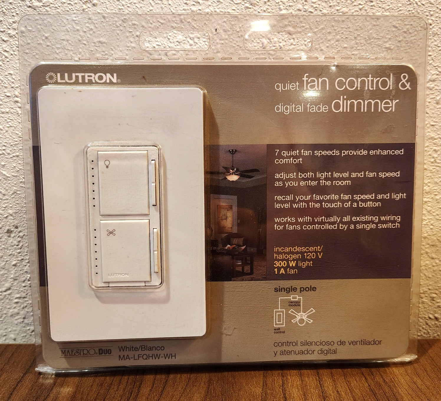 LUTRON MA-LFQHW-WH Maestro Quiet Fan Control & Dimmer Kit White NEW