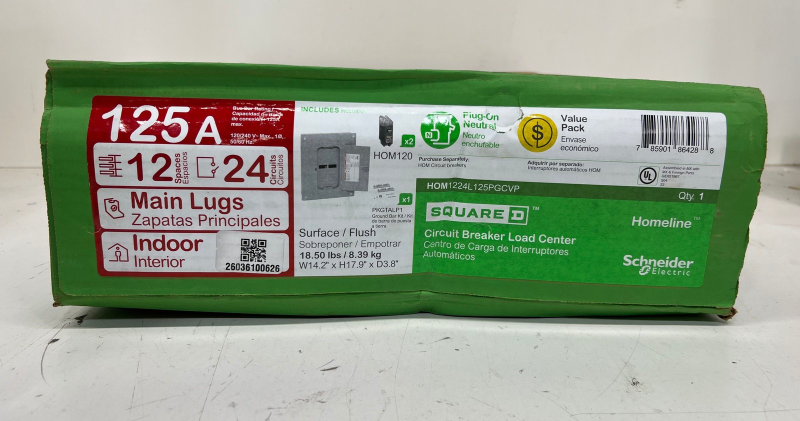 Square D Homeline 125A 12SPC 24-Circuit Indoor Main Lug Plug On Neutral Panel