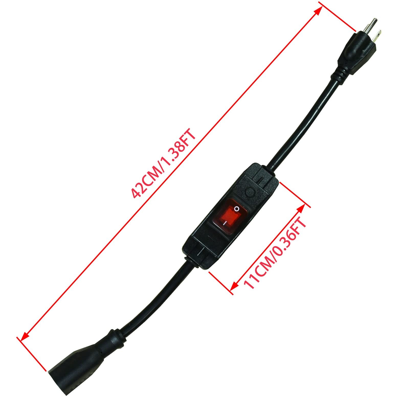 3-Prong Extension Cord，1625W Heavy Duty Short Extension Cable with on off Switch