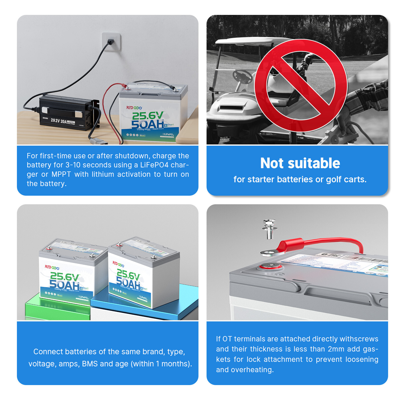Redodo 24V 50Ah Bluetooth Lithium Battery 50A BMS for Trolling Motor RV -Good