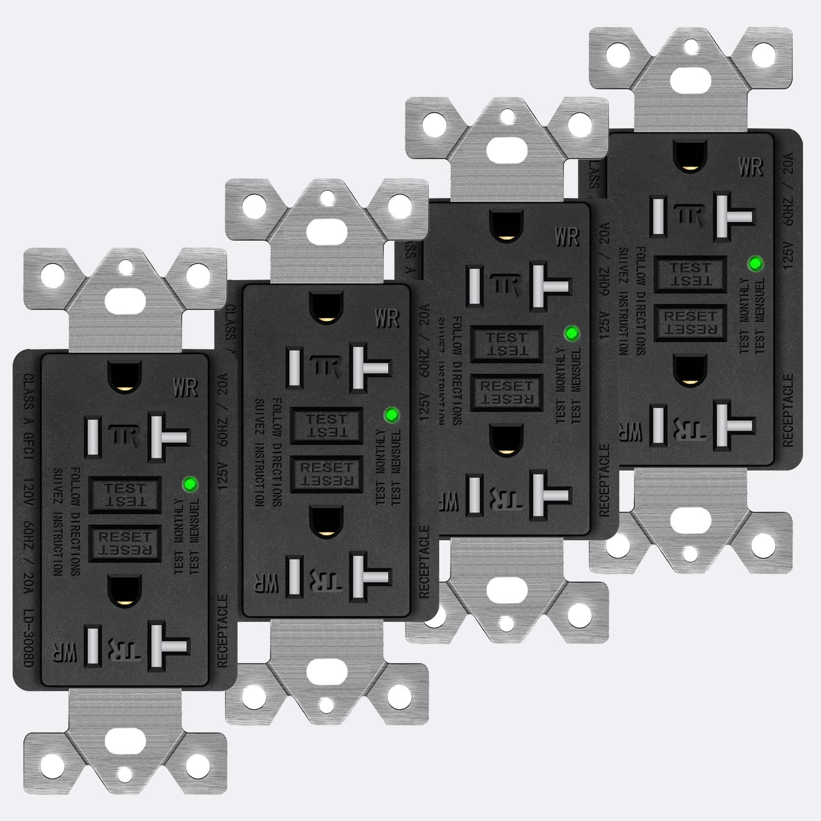 20 Amp GFCI Outlet Receptacle Tamper-Resistant TR WR with LED Indicator Black ×4