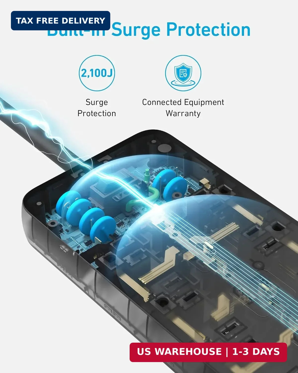 Anker Power Strip with 2100J Surge Protector, Outlet Extender, 5ft Extension Cor