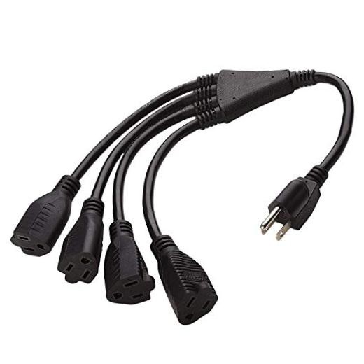 4 Way Power Splitter – 1 to 4 Cable Strip With 3 1 Pack 1.5′ Extension Cord