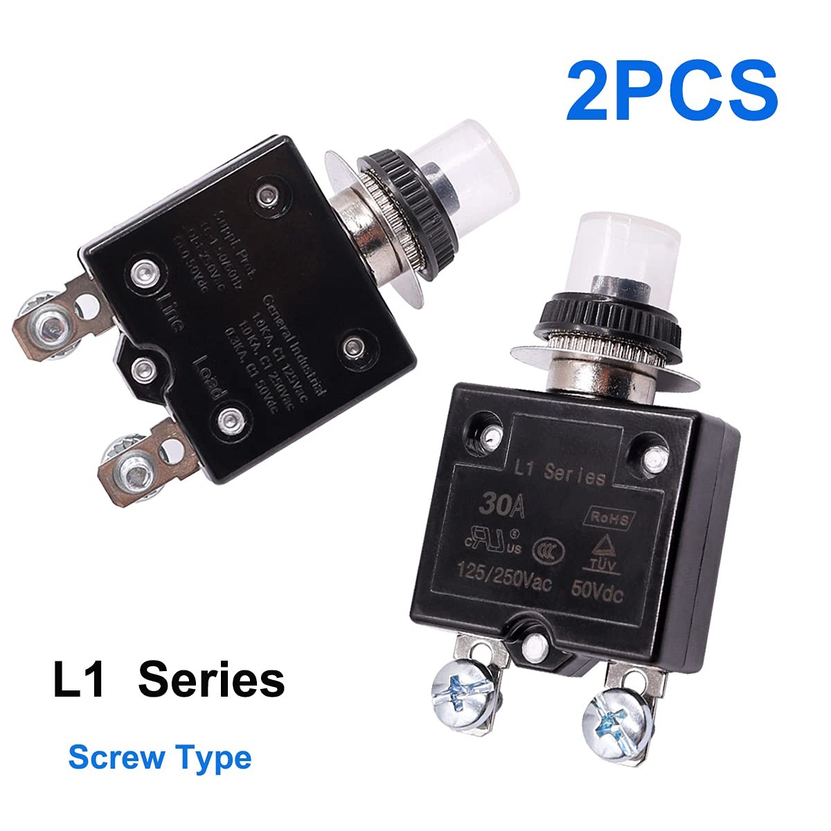 mxuteuk 2Pcs 30Amp Circuit Breakers Push Button Manual Reset 125/250V AC 30A