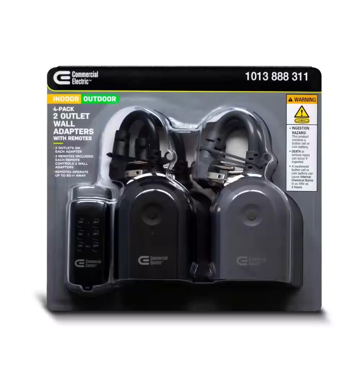 Commercial Electric 4 Pk. 2 Outlet Wall Adapters With Remotes 1013 888 311