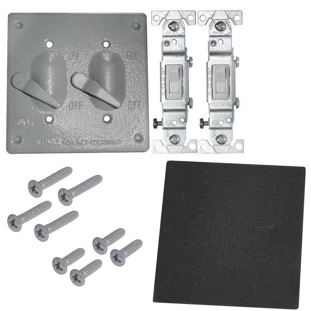 2-Gang Metal Weatherproof Single Pole Toggle Switches and Electrical Cover Kit,