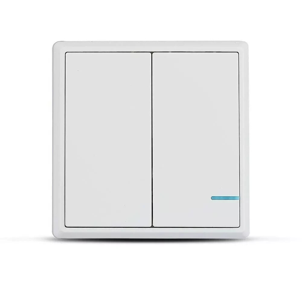 1x Wireless 2 Gang Smart Wall Switch, Dual Button Sensor, LED Light, White, IP54