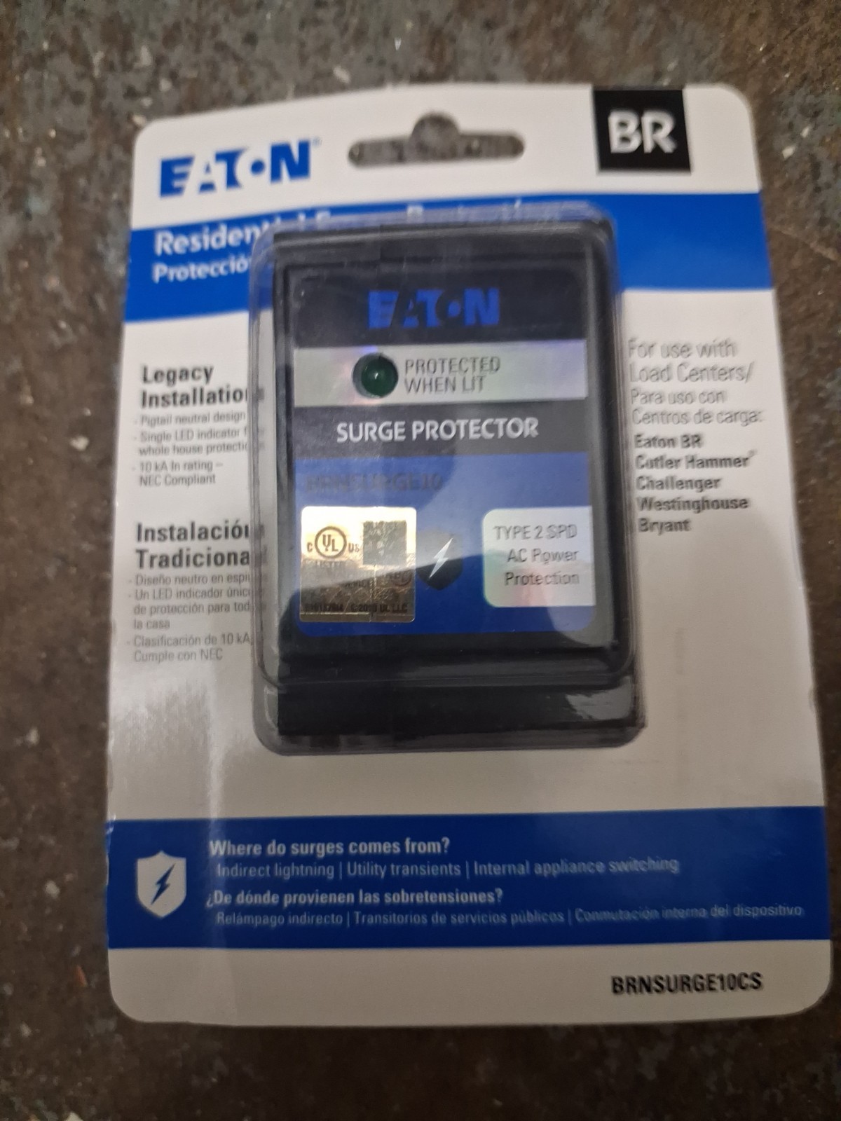 Eaton BRNSURGE10 2P 120/240V Surge Protective Device Pigtail Type B, SEALED