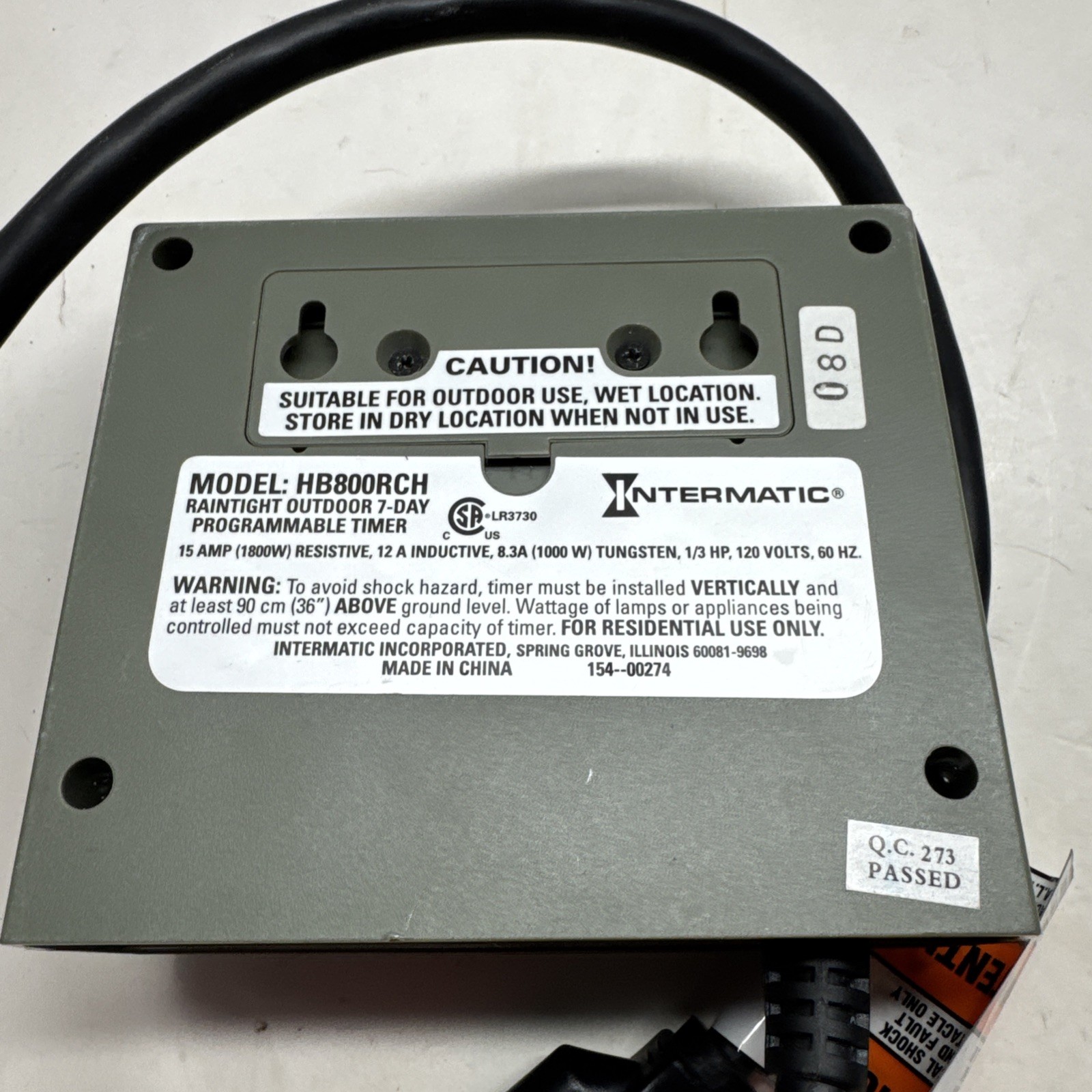 Intermatic HB800RCL Heavy Duty Outdoor Digital Timer 15 Amps 125 Volts