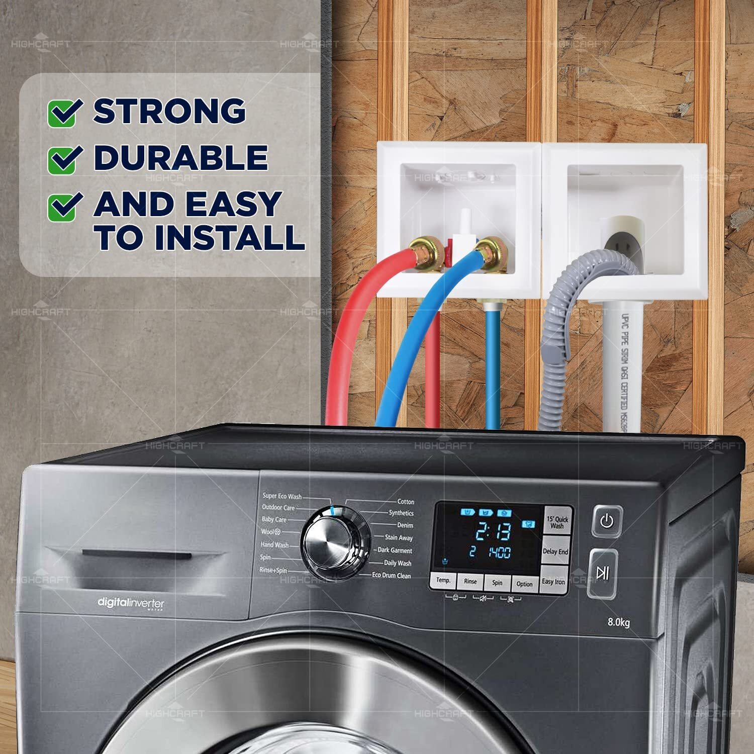 1/2″in PEX White ABS Double Compact Interlocking Washing Machine Outlet Box NEW