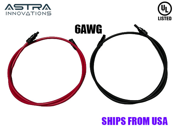 6 AWG Paired Black+Red PV wires Solar Panel wire with 4 Connectors UL listed