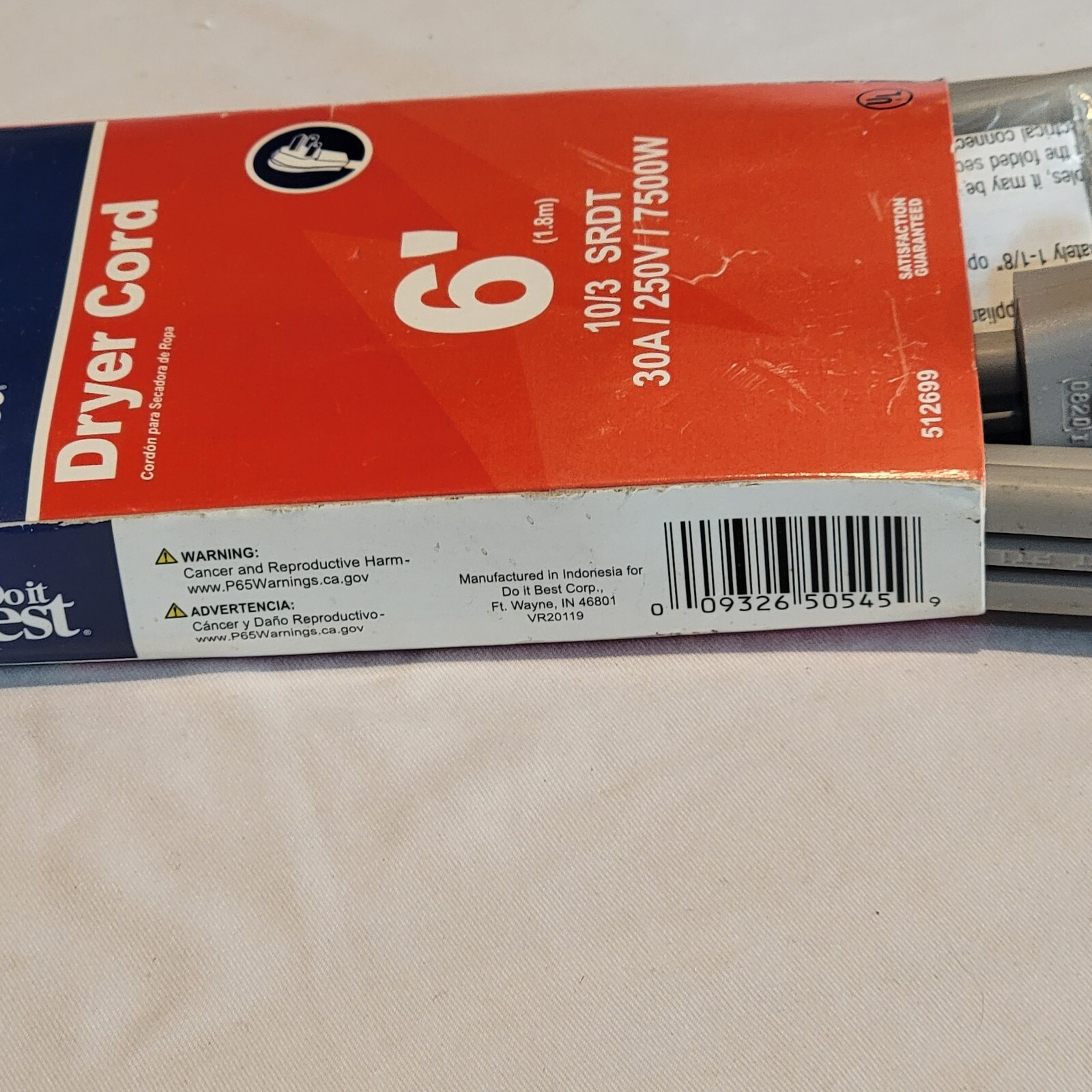 Do it Best 6 Ft. 10/3 30A 250V 7500W Dryer Cord DRC-SRDT-103-6