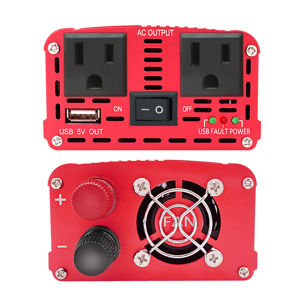 600W 1500W Power Inverter 12V DC to 110V AC Car Converter with 3.1A USB Port Red