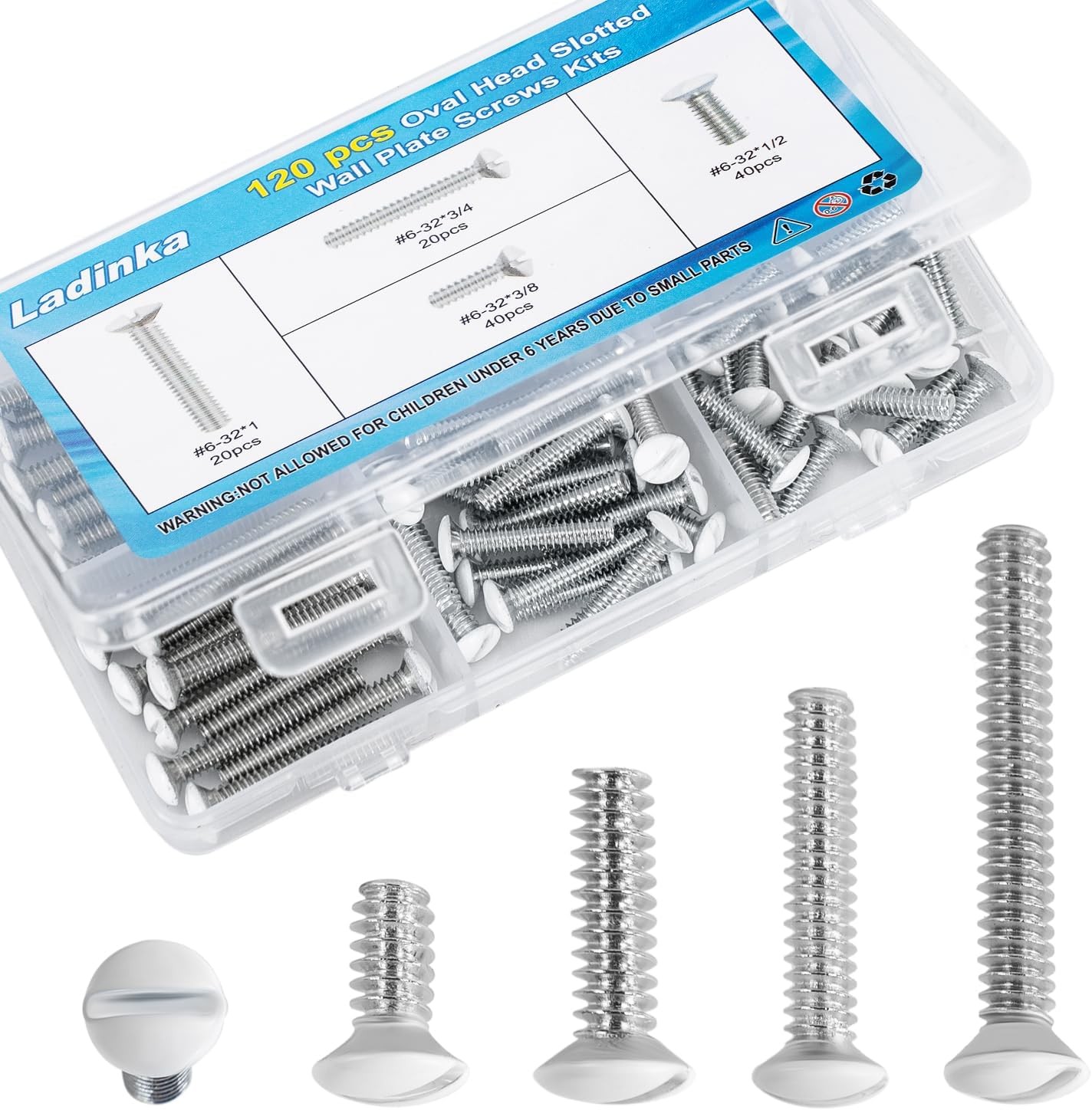 120PCS White Wall Plate Screws Kit – #6-32 Thread Outlet Cover & Switch Plate