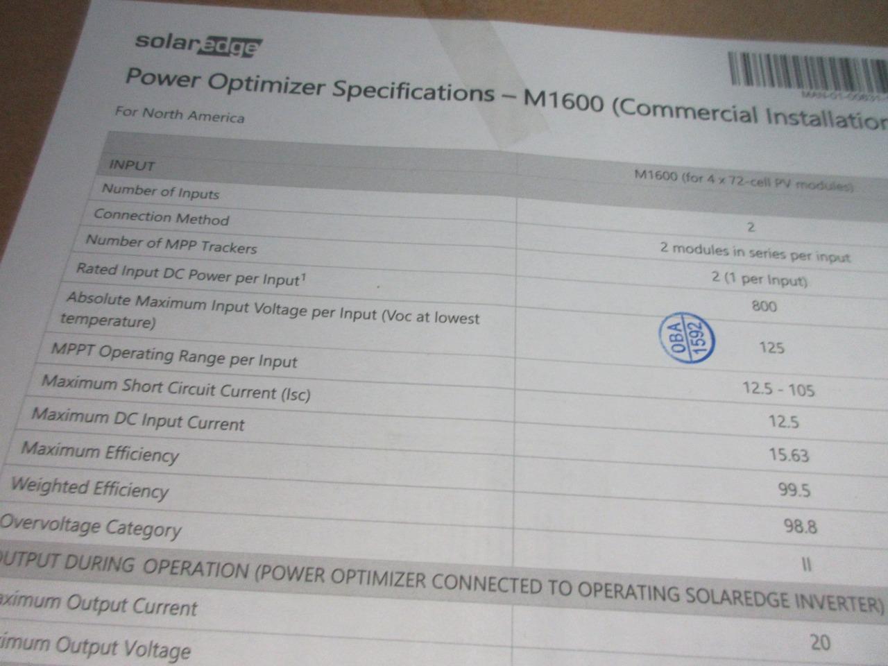 SOLAREDGE POWER OPTIMIZER FOR GROUND MOUNT INSTALLATION M1600-1NMMRTTY 1600W