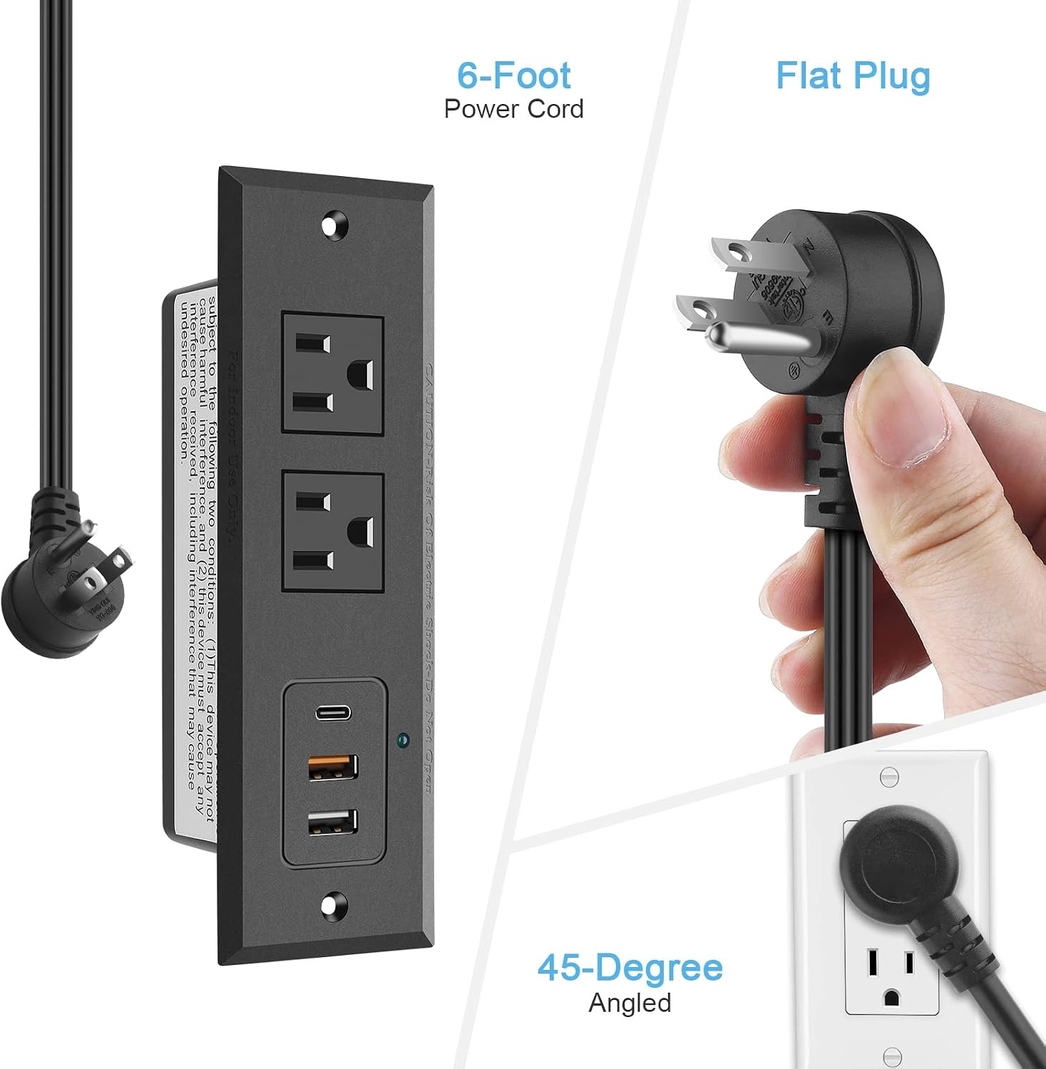 Recessed Power Strip with 20W USB C Port, Fast Charging USB a Port Desk Outlet,
