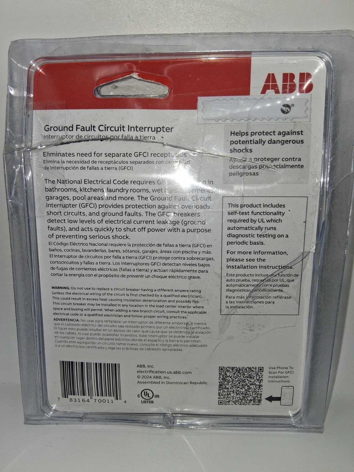 ABB 20 Amp 1-Pole Ground Fault Breaker Self-Test GFCI THQL1120GFTA Open Box
