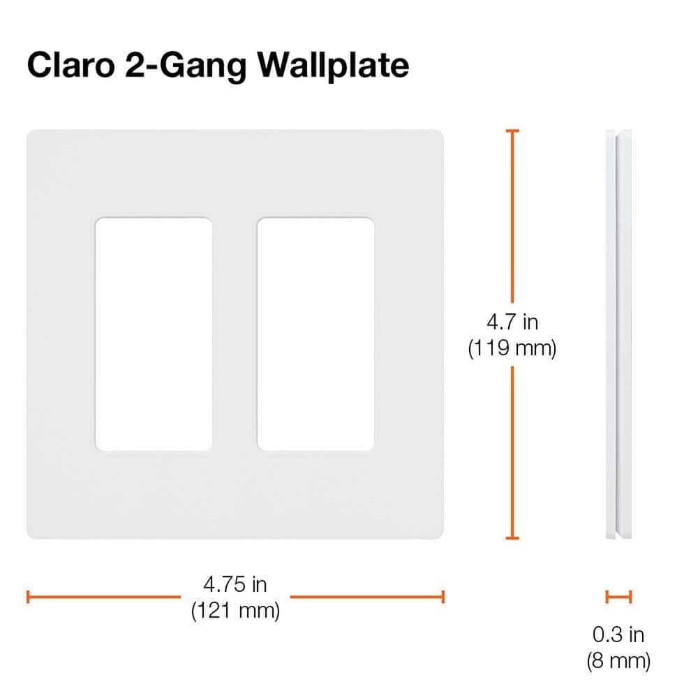Claro 2 Gang Wall Plate for Decorator/Rocker Switches, Gloss, White(CW-2-WH) 6PK