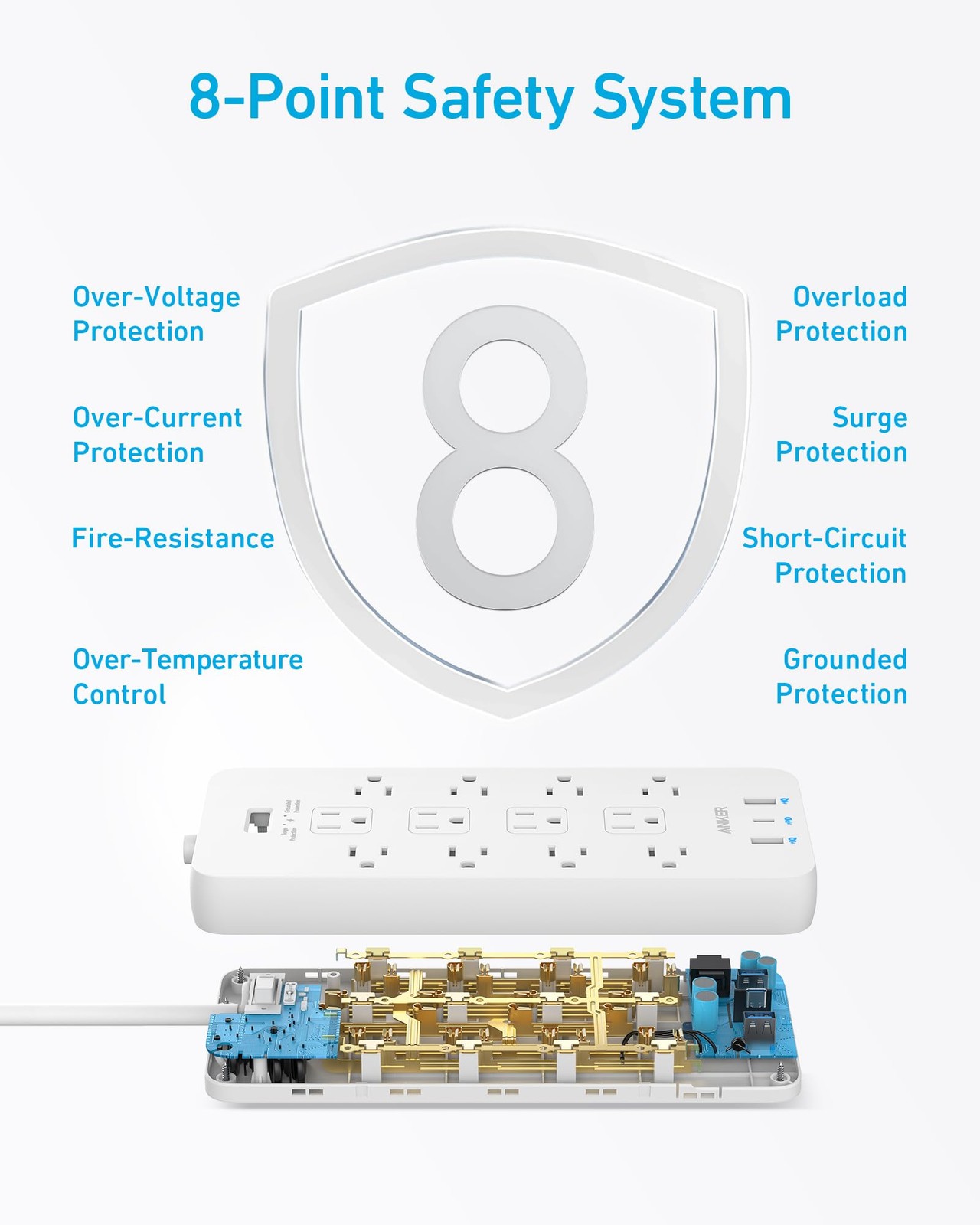 Anker Power Strip with 2100J Surge Protector, Outlet Extender, 5 FT, White