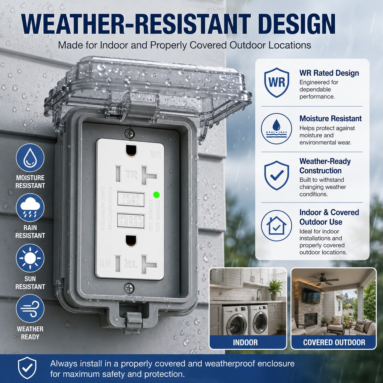 20 Amp Self-Test GFCI Outlet TR WR Duplex Receptacle with LED, White Wall Plate