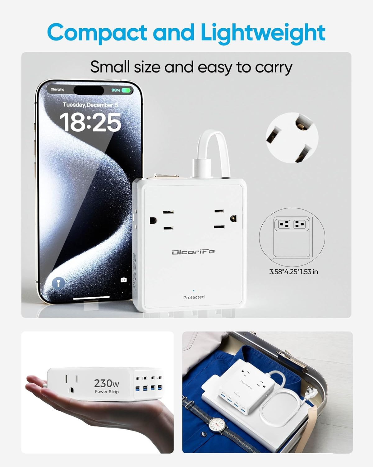 230W USB Power Strip with 5 FT Extension Cord, 4 AC Outlets 8 USB Ports(4 USB-C&