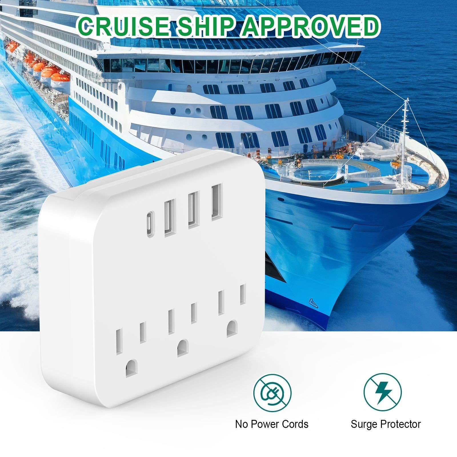 3 Outlet Extender 1800J Surge Protector With 4 USB Charger Port Wall Adapter Tap