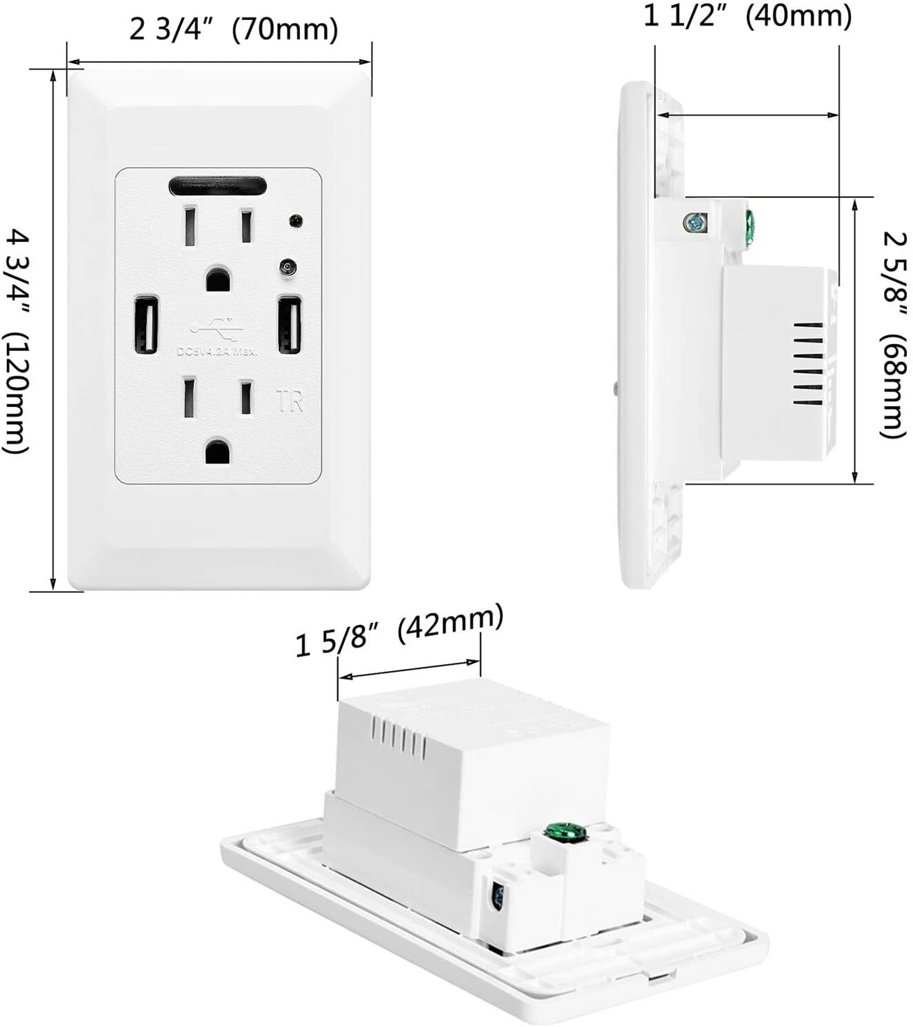 4 Pack Wall Power Outlet with LED Night Light 15Amp TR Duplex Receptacles White