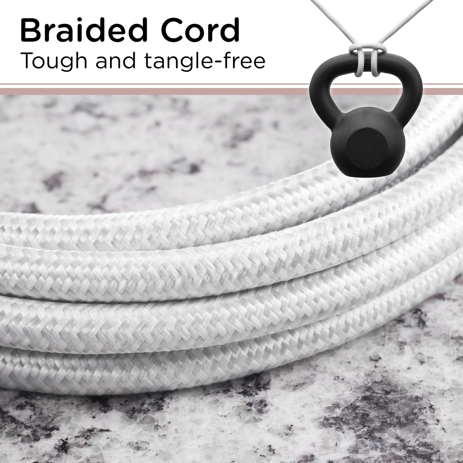 15ft. 3-Outlet Braided Extension Cord, Gray/White – 50011