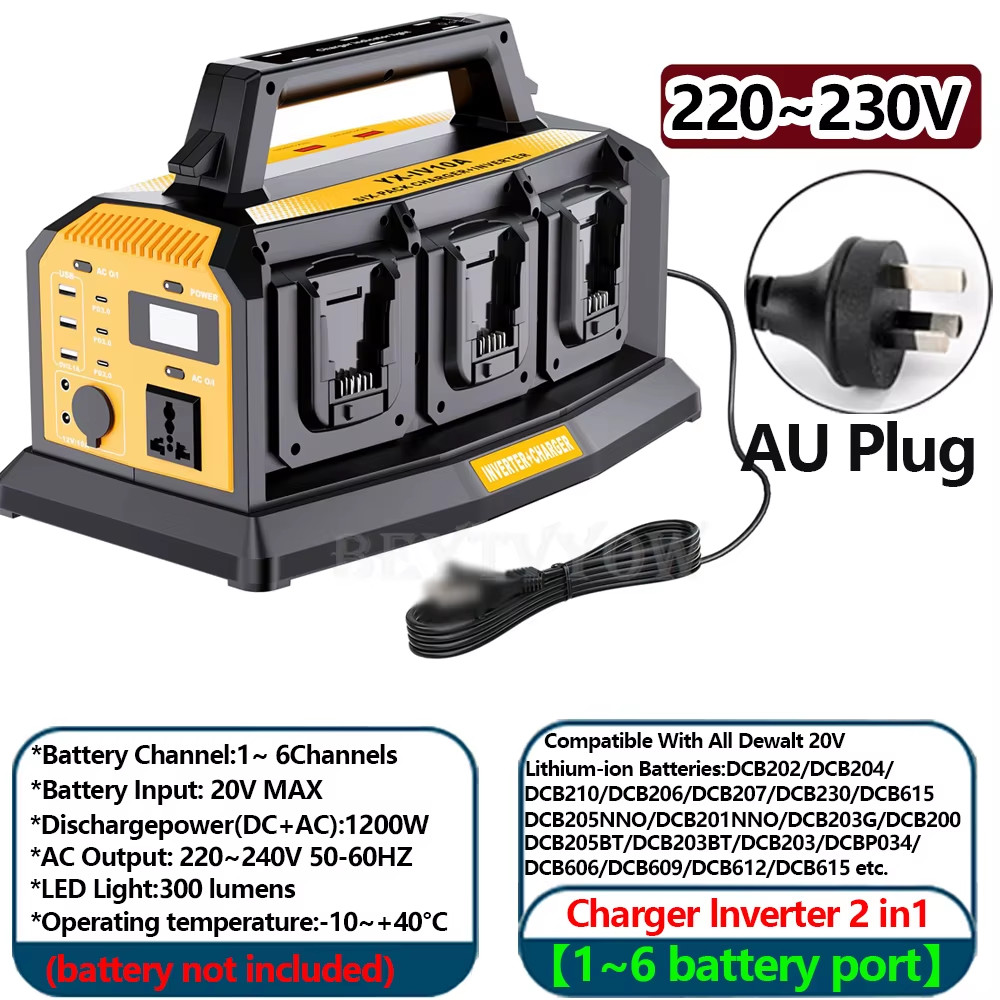 1000W Power Inverter 6A Battery Charger Compatible with Dewalt 20V Li-ion Batter