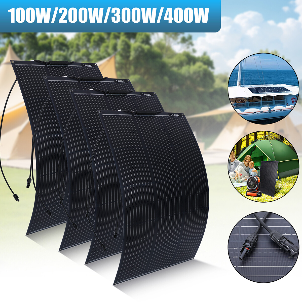 600W Watt Monocrystalline Solar Panel 12V Charging RV Camping Home Off-Grid Boat
