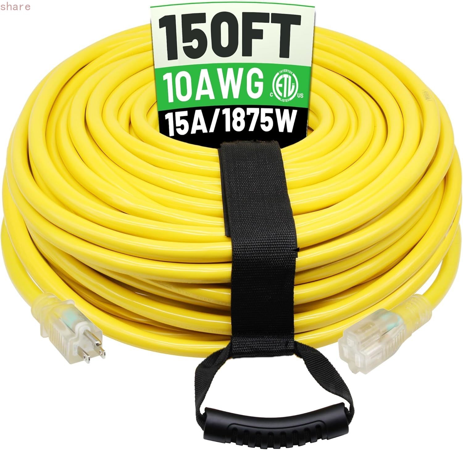 POWGRN 150 Ft 10/3 Outdoor Extension Cord Waterproof Heavy Duty 10 Gauge 3 Prong