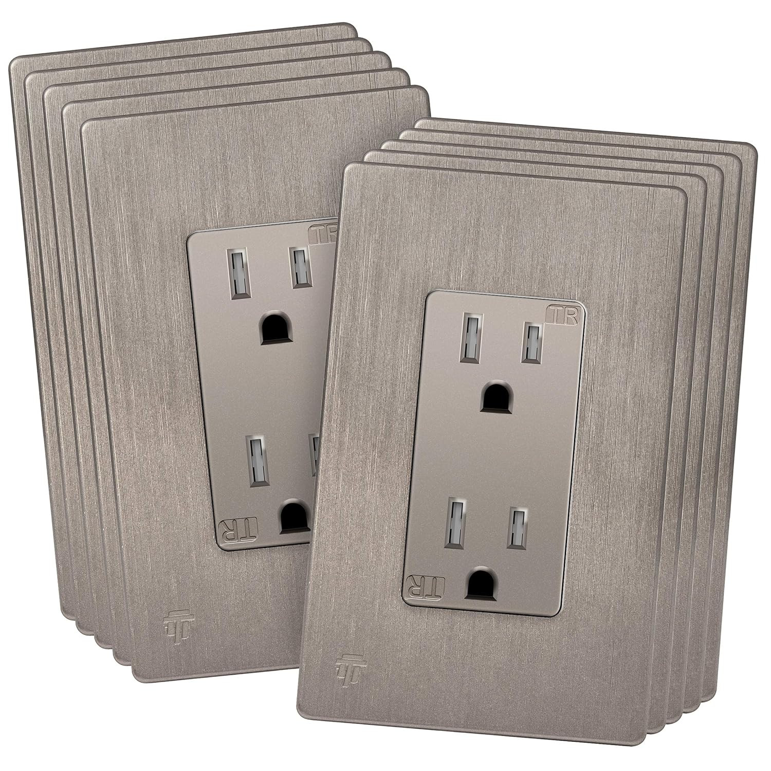 Child Safe Tamper-Resistant Wall Outlet, 15A 125V, Nickel Finish, 10 Pack